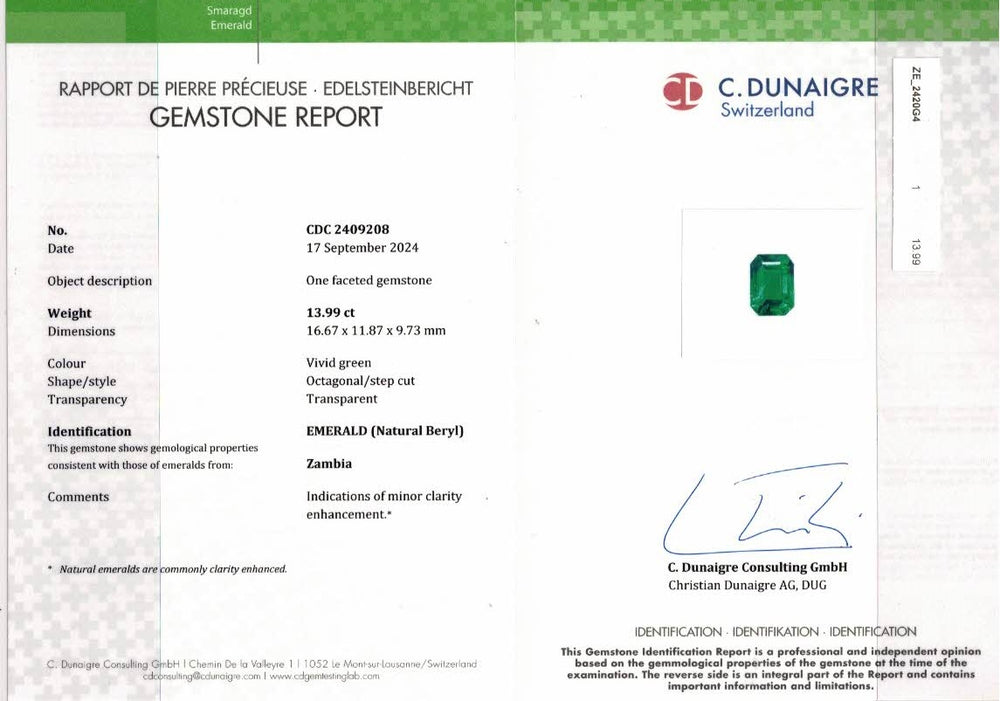 16.67x11.87x9.73mm Octagon Emerald (1 pc 13.99 ct)