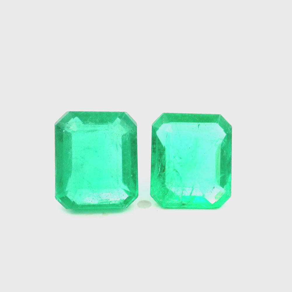 
                  
                    Load and play video in Gallery viewer, 10.50x9.00x5.30mm Octagon Emerald (2 pc 6.94 ct)
                  
                