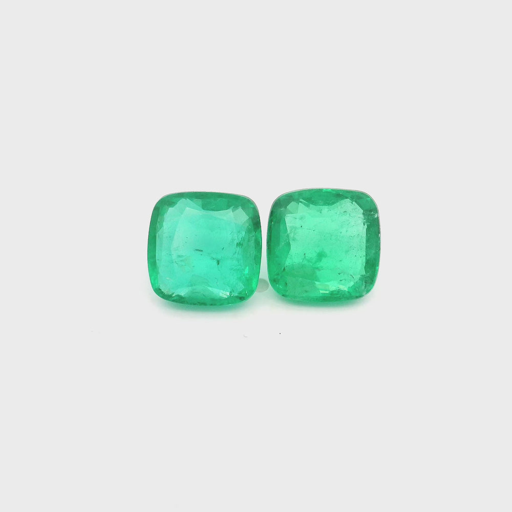 
                  
                    Load and play video in Gallery viewer, 8.92x8.94x0.00mm Cushion Emerald (2 pc 6.01 ct)
                  
                