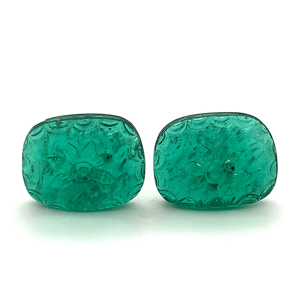 21.61x16.46x6.89mm Carving Emerald Pair (2 pc 42.19 ct)