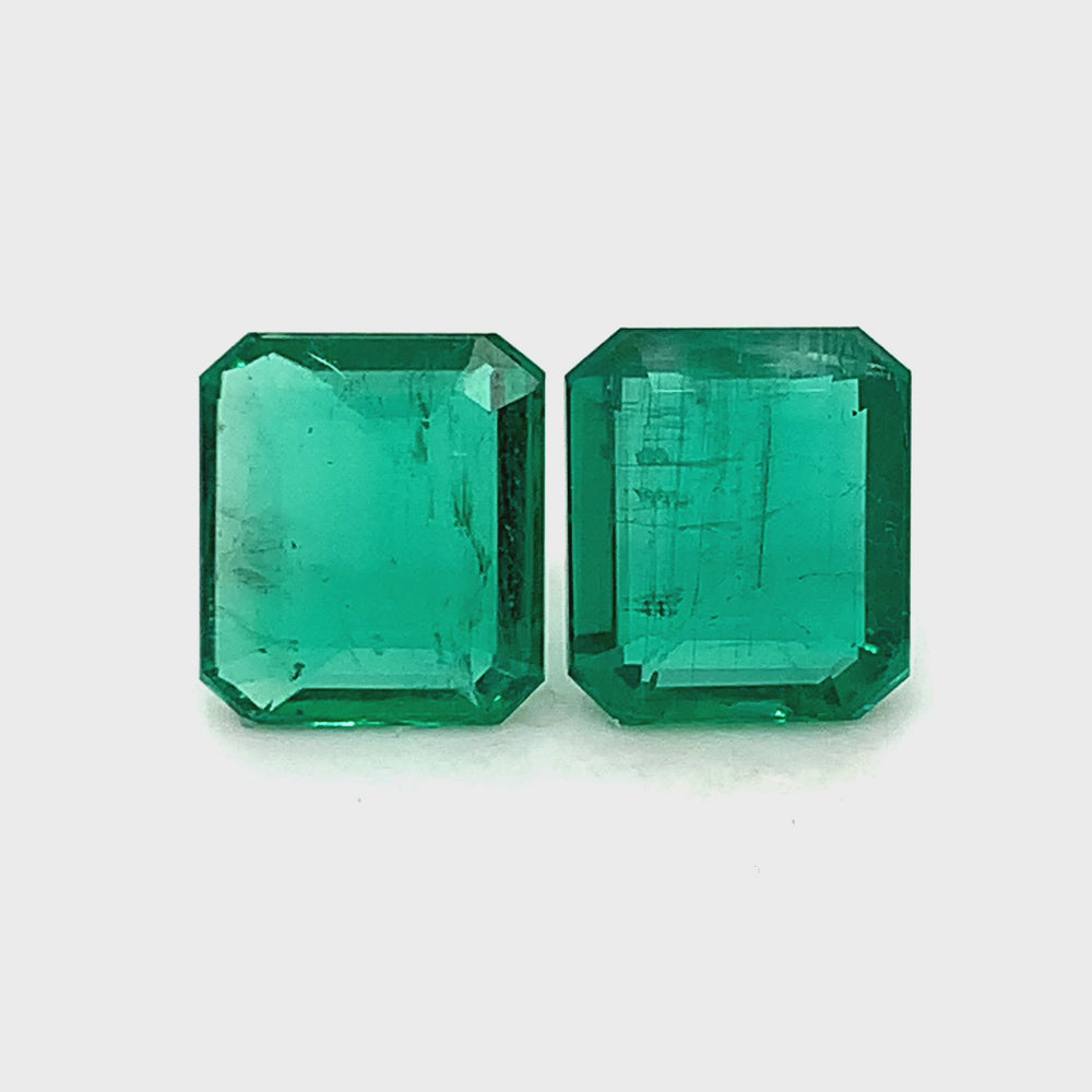
                  
                    Load and play video in Gallery viewer, 11.50x10.01x4.50mm Octagon Emerald (2 pc 9.86 ct)
                  
                