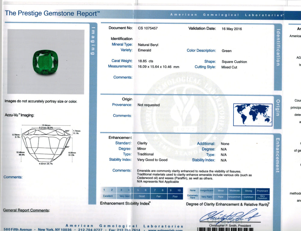 16.08x15.62x10.46mm Cushion Emerald (1 pc 18.85 ct)